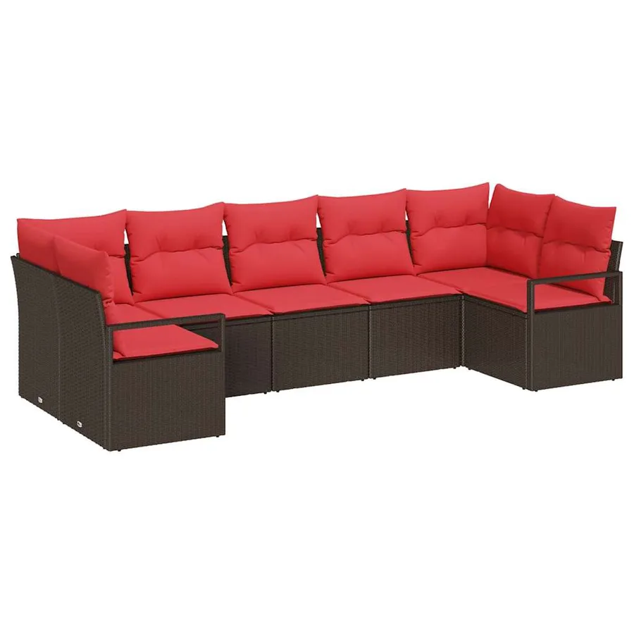 Ensemble de Canapés avec coussin 7 pcs Marron polyrotin - 2