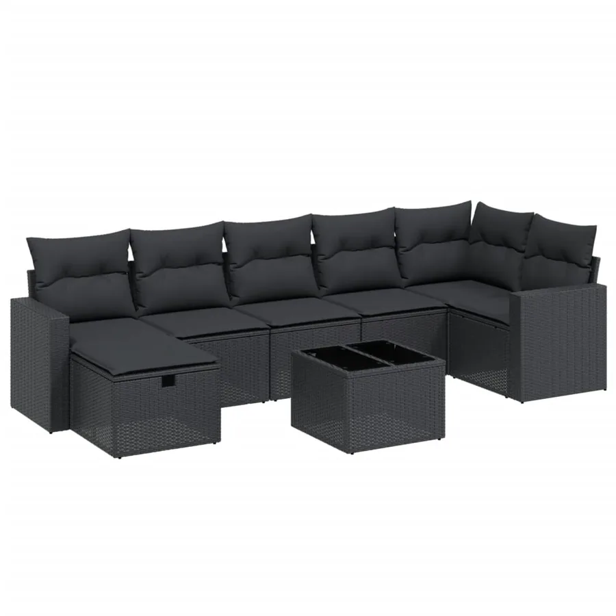 Salon de jardin 8 pcs avec coussins noir résine tressée - 2