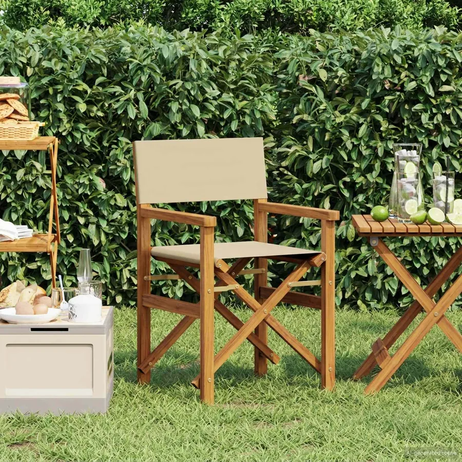 Chaise de directeur Marron et beige Bois de teck massif