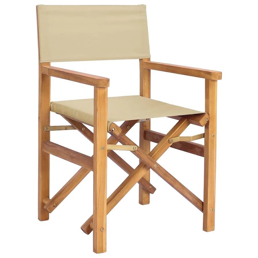 Chaise de directeur Marron et beige Bois de teck massif - 2