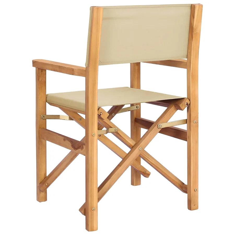Chaise de directeur Marron et beige Bois de teck massif - 5