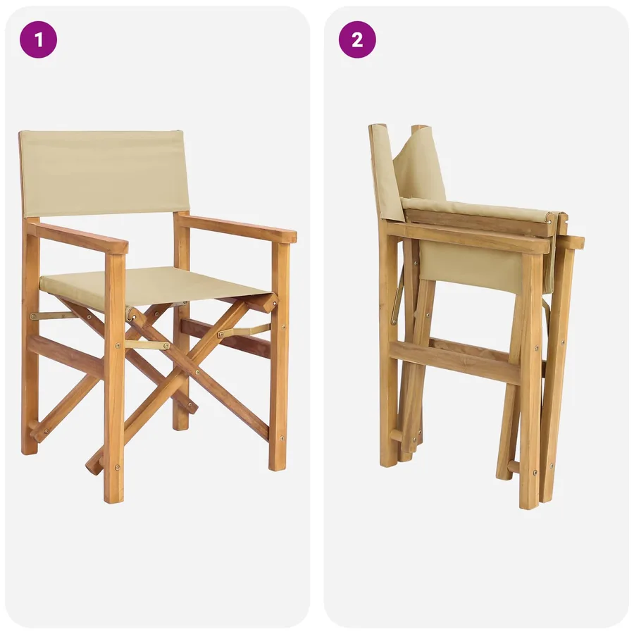 Chaise de directeur Marron et beige Bois de teck massif - 7