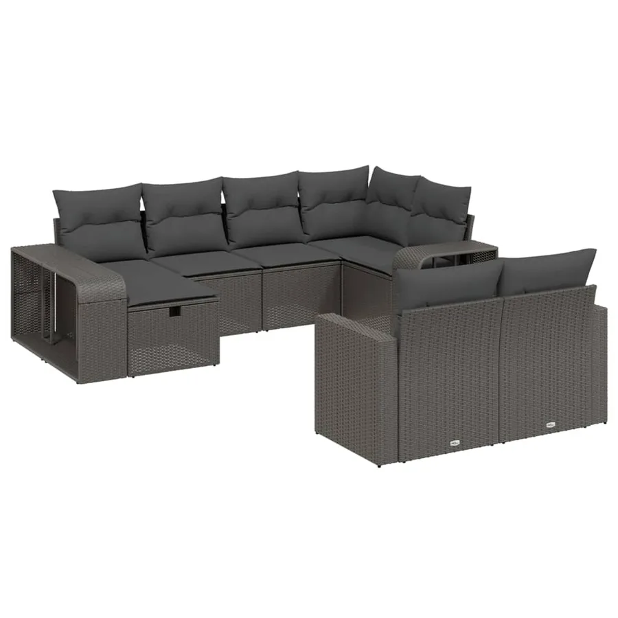Salon de jardin 10 pcs avec coussins noir résine tressée - 2