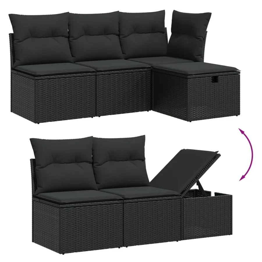 Salon de jardin 10 pcs avec coussins noir résine tressée - 3