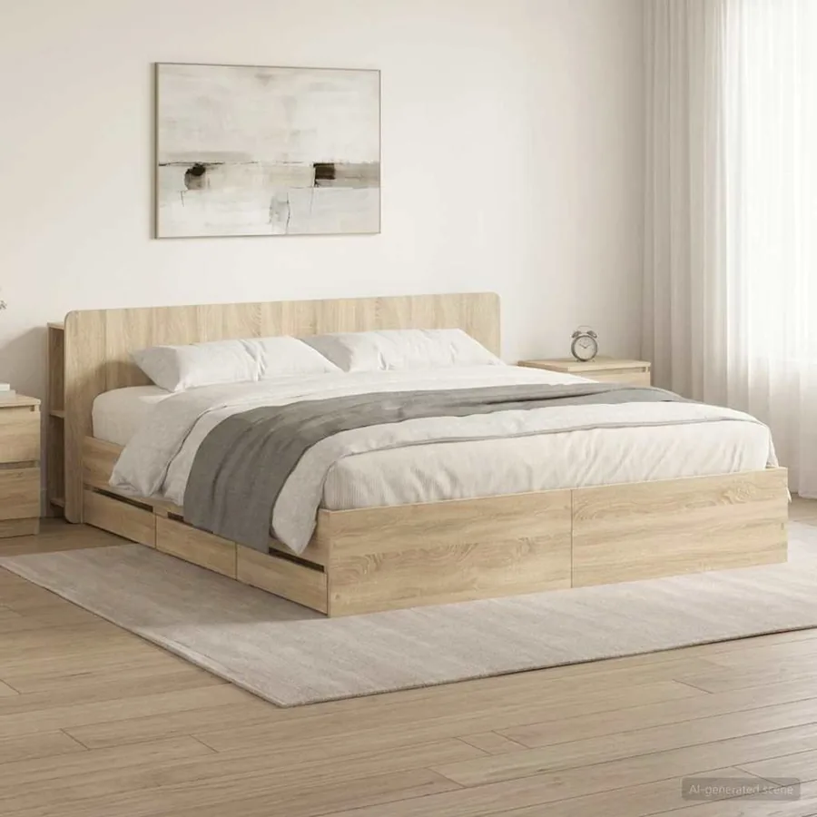 Cadre de lit avec rangement Chêne Sonoma 200 x 200 cm