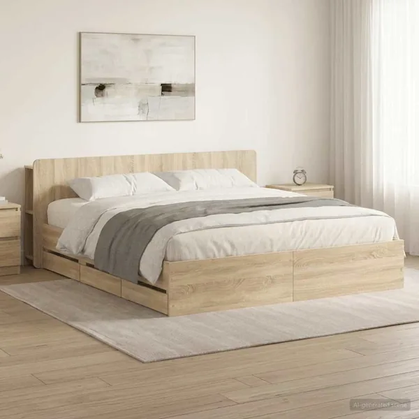 Cadre de lit avec rangement Chêne Sonoma 200 x 200 cm