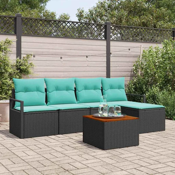Ensemble de canapé de jardin avec coussin 6 pcs Noir polyrotin
