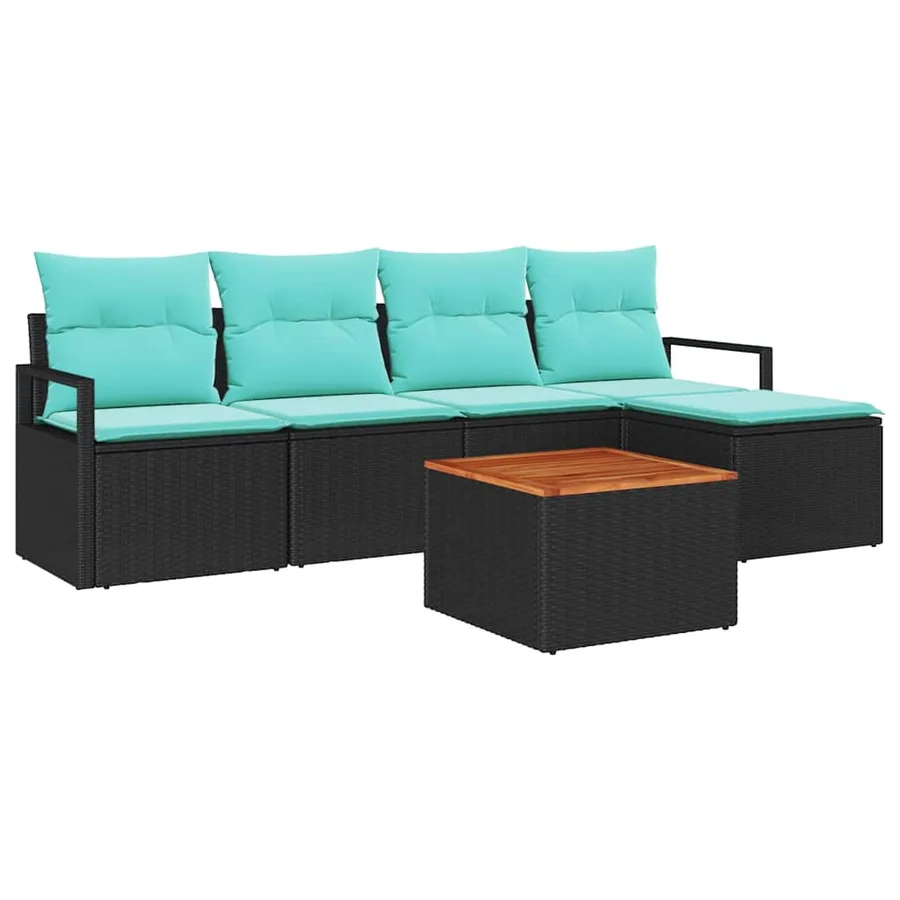 Ensemble de canapé de jardin avec coussin 6 pcs Noir polyrotin - 2