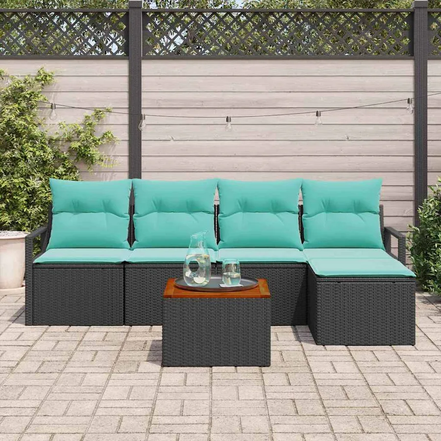 Ensemble de canapé de jardin avec coussin 6 pcs Noir polyrotin - 3