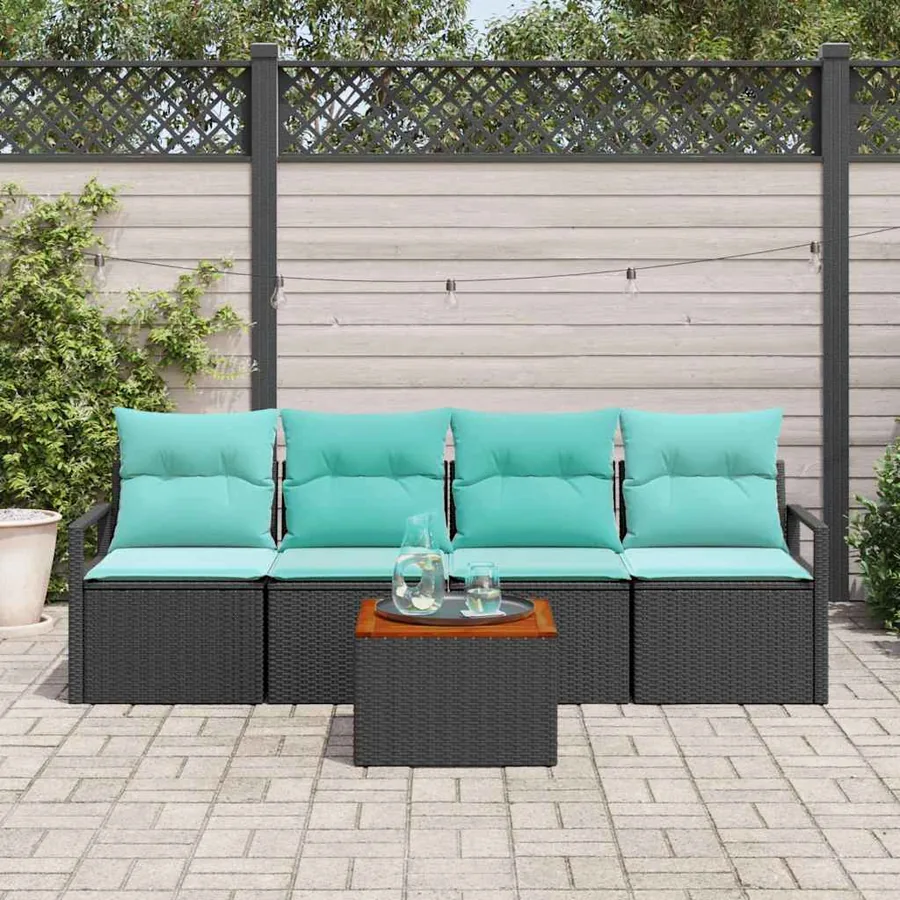 Ensemble de canapé de jardin avec coussin 5 pcs Noir polyrotin