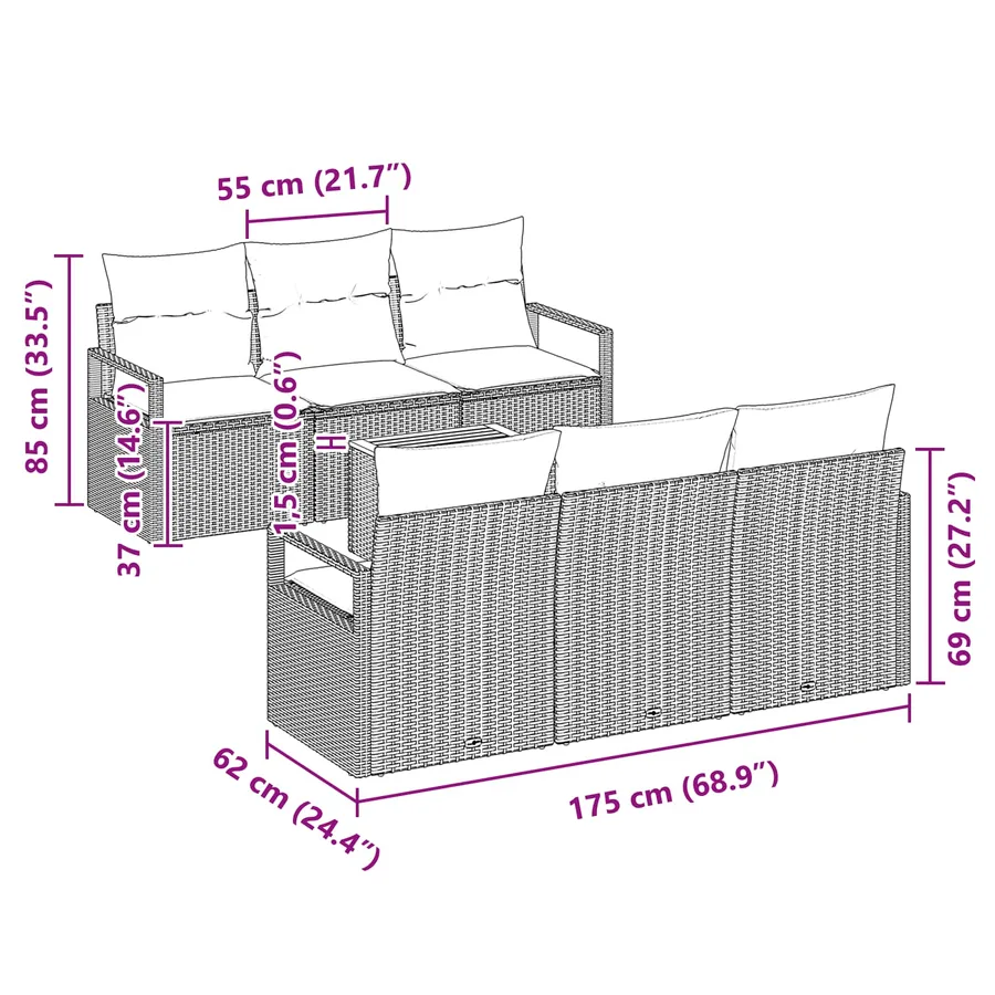 Ensemble de canapé de jardin avec coussin 7 pcs Noir polyrotin - 5