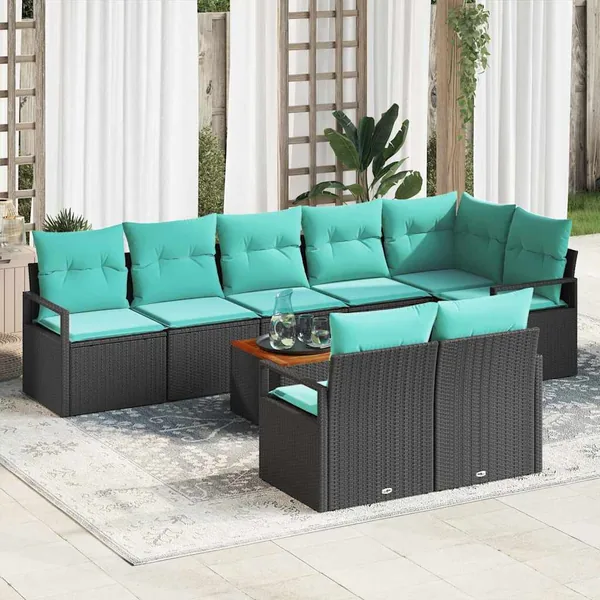 Ensemble de canapé de jardin avec coussin 9 pcs Noir polyrotin