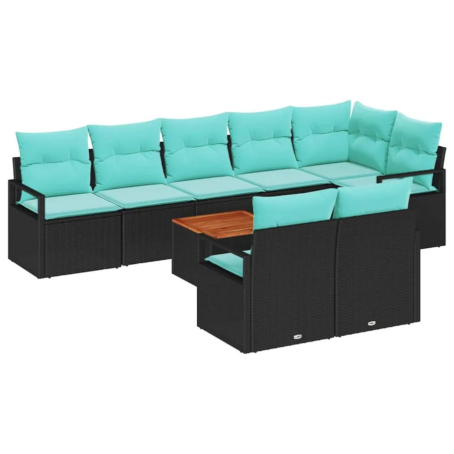 Ensemble de canapé de jardin avec coussin 9 pcs Noir polyrotin - 2