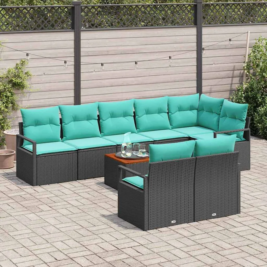 Ensemble de canapé de jardin avec coussin 9 pcs Noir polyrotin - 3