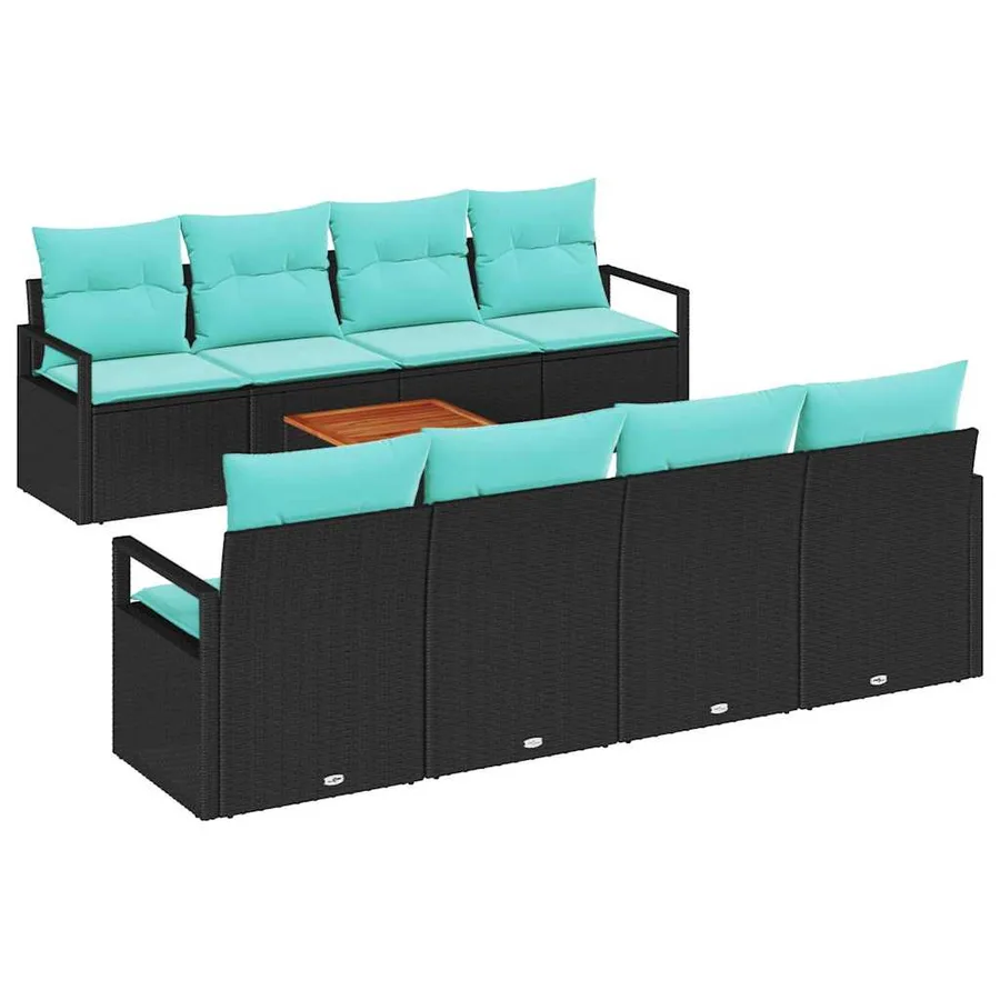 Ensemble de canapé de jardin avec coussin 9 pcs Noir polyrotin - 2