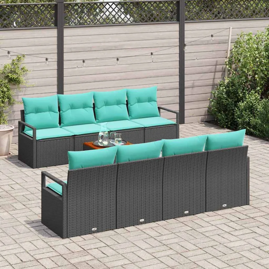 Ensemble de canapé de jardin avec coussin 9 pcs Noir polyrotin - 3