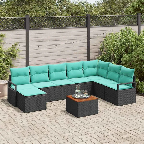 Ensemble de canapé de jardin avec coussin 9 pcs Noir polyrotin