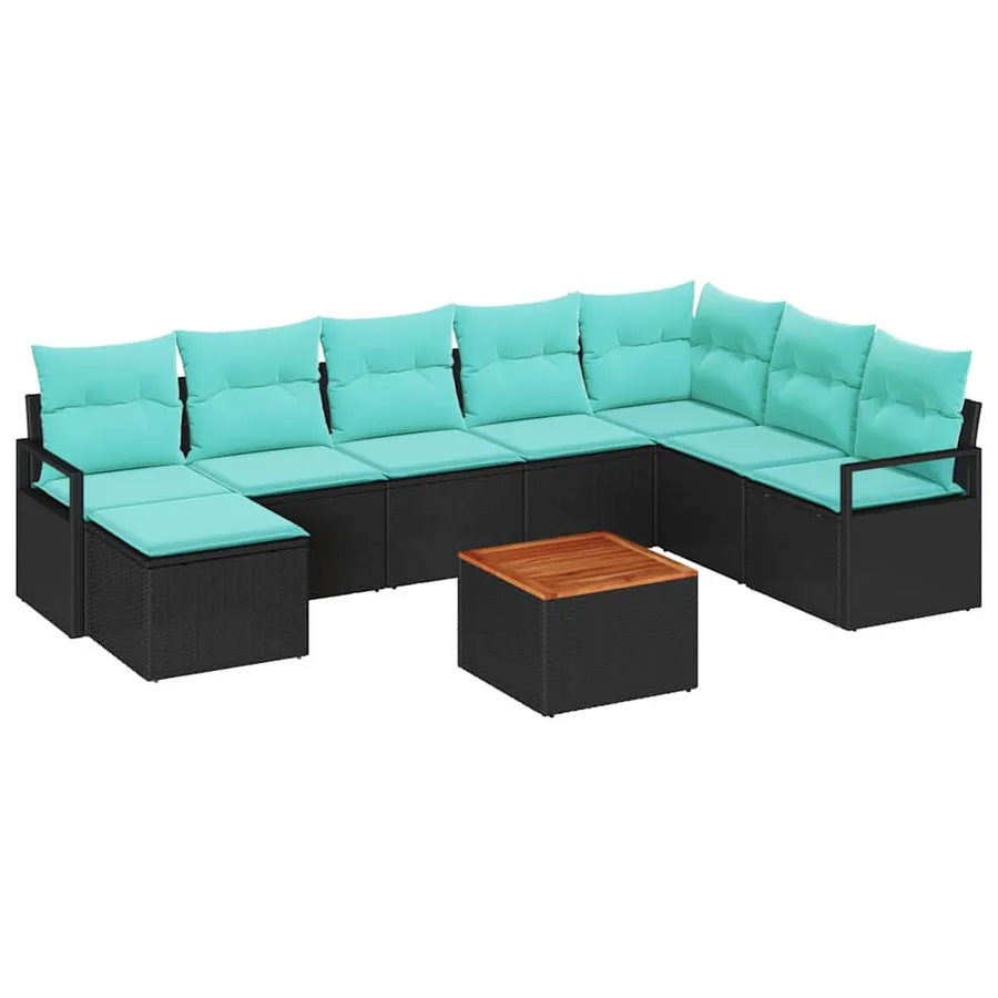 Ensemble de canapé de jardin avec coussin 9 pcs Noir polyrotin - 2