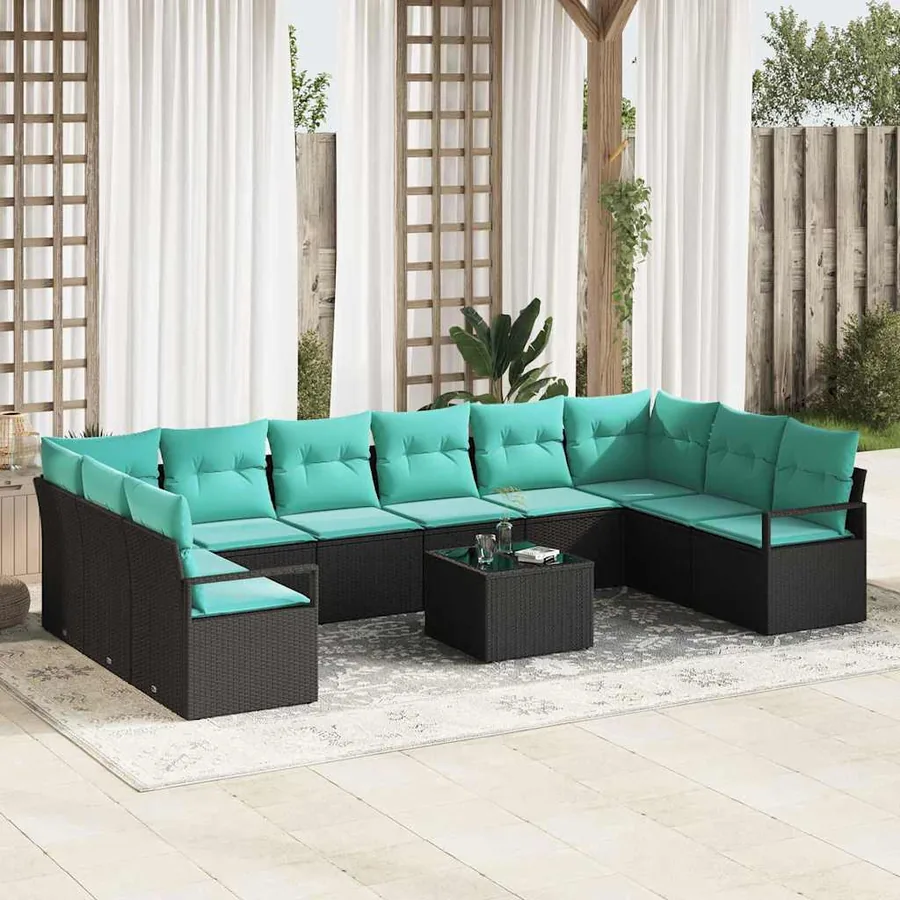 Ensemble de Canapés avec coussin 11 pcs Noir polyrotin