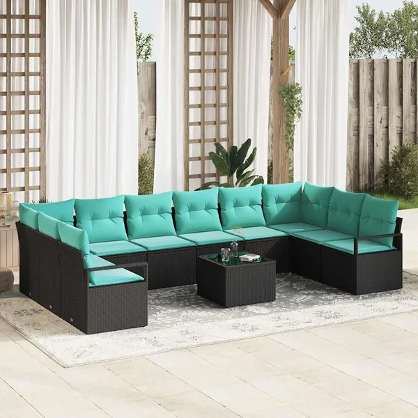 Ensemble de Canapés avec coussin 11 pcs Noir polyrotin