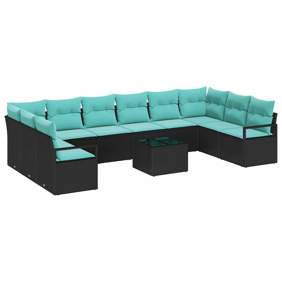 Ensemble de Canapés avec coussin 11 pcs Noir polyrotin - 2