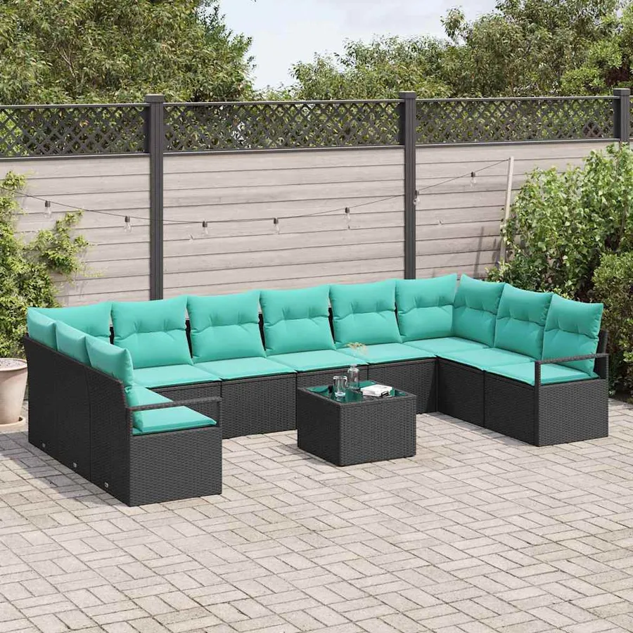 Ensemble de Canapés avec coussin 11 pcs Noir polyrotin - 3
