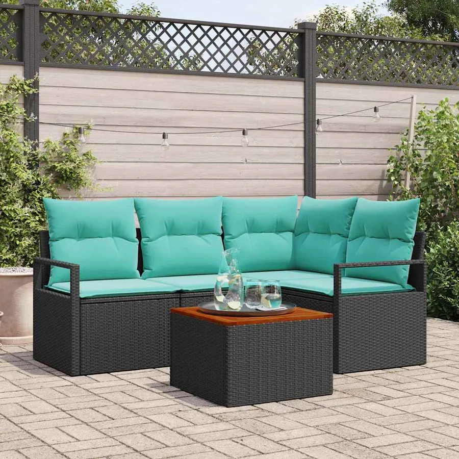 Ensemble de canapé de jardin avec coussin 5 pcs Noir polyrotin