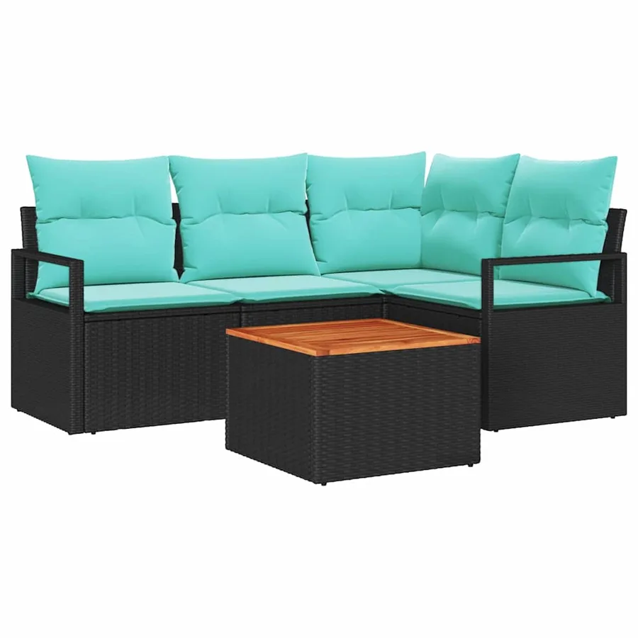Ensemble de canapé de jardin avec coussin 5 pcs Noir polyrotin - 2