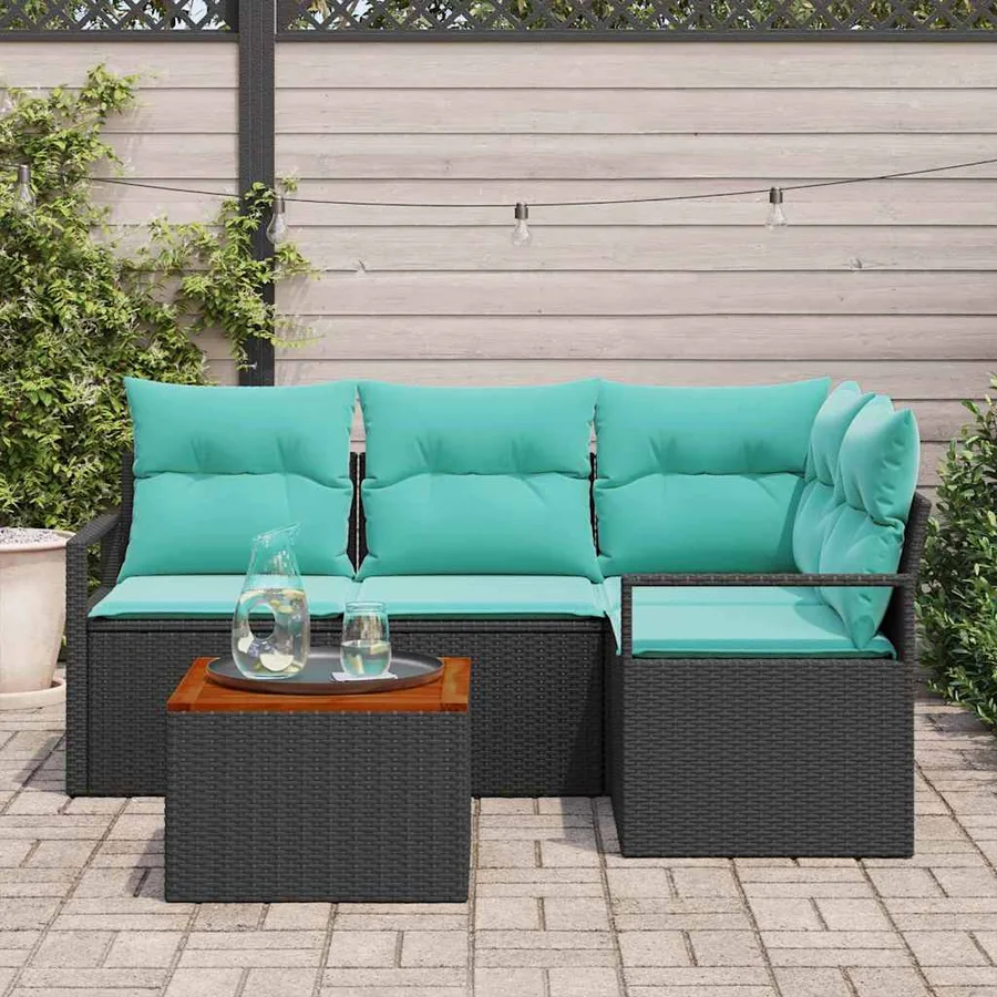 Ensemble de canapé de jardin avec coussin 5 pcs Noir polyrotin - 3