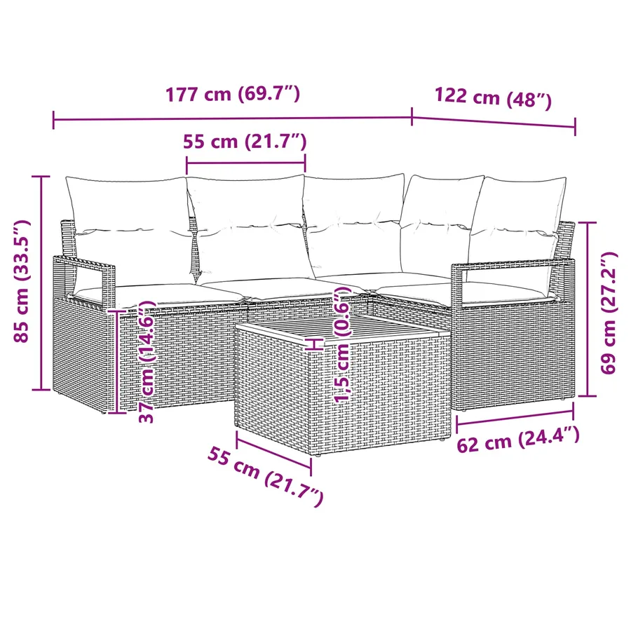 Ensemble de canapé de jardin avec coussin 5 pcs Noir polyrotin - 9