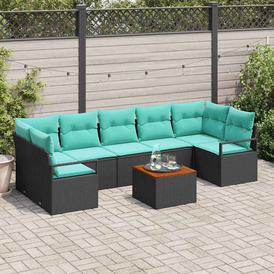 Ensemble de canapé de jardin avec coussin 8 pcs Noir polyrotin