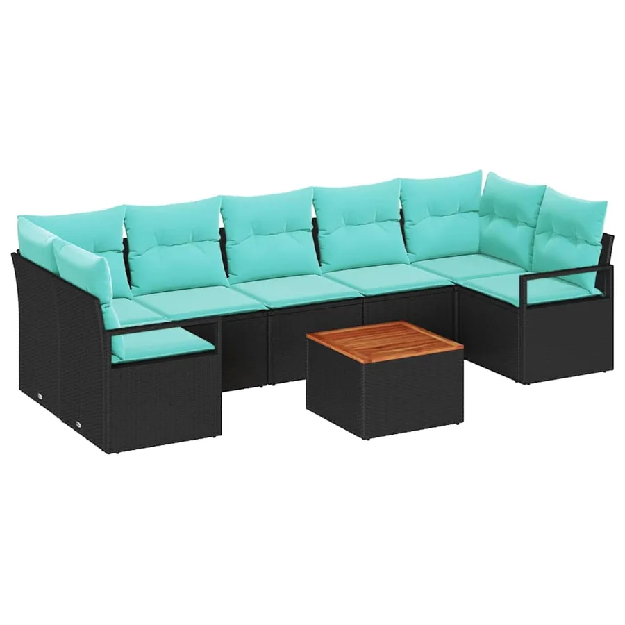 Ensemble de canapé de jardin avec coussin 8 pcs Noir polyrotin - 2