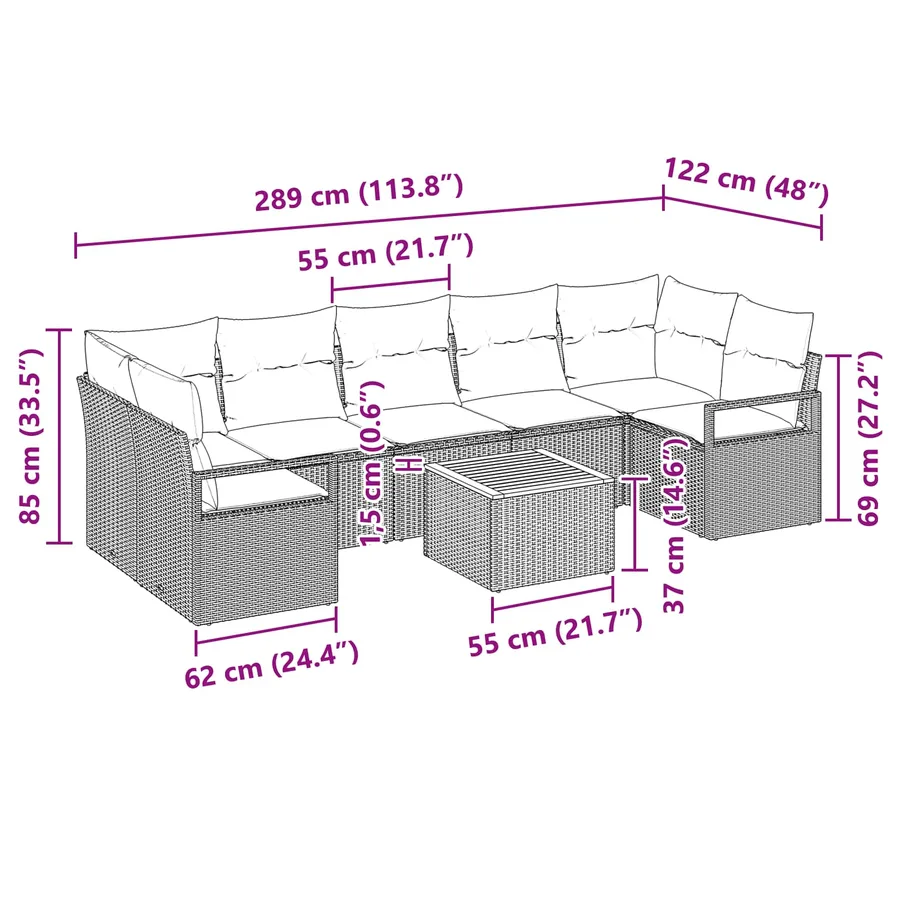 Ensemble de canapé de jardin avec coussin 8 pcs Noir polyrotin - 9