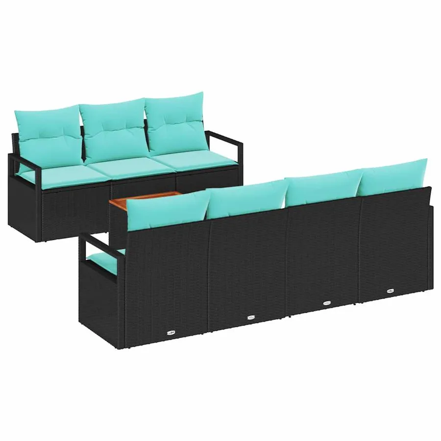 Ensemble de canapé de jardin avec coussin 8 pcs Noir polyrotin - 2