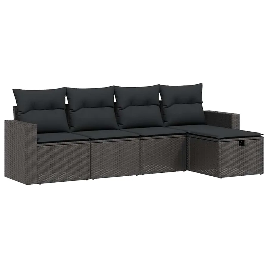 Salon de jardin 5 pcs avec coussins noir résine tressée - 2