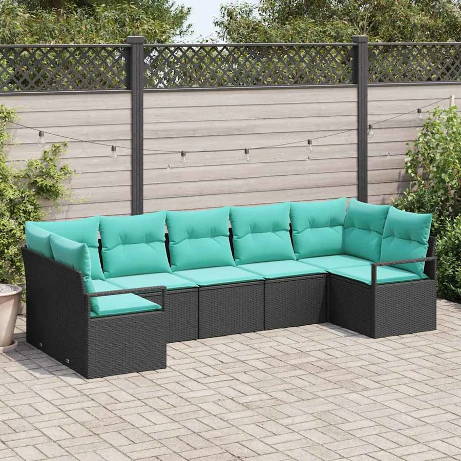 Ensemble de Canapés avec coussin 7 pcs Noir polyrotin