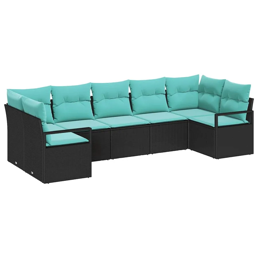 Ensemble de Canapés avec coussin 7 pcs Noir polyrotin - 2