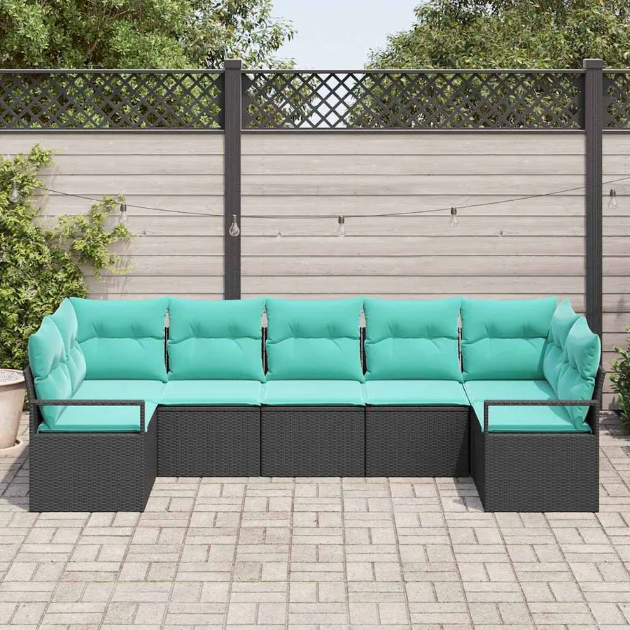 Ensemble de Canapés avec coussin 7 pcs Noir polyrotin - 3