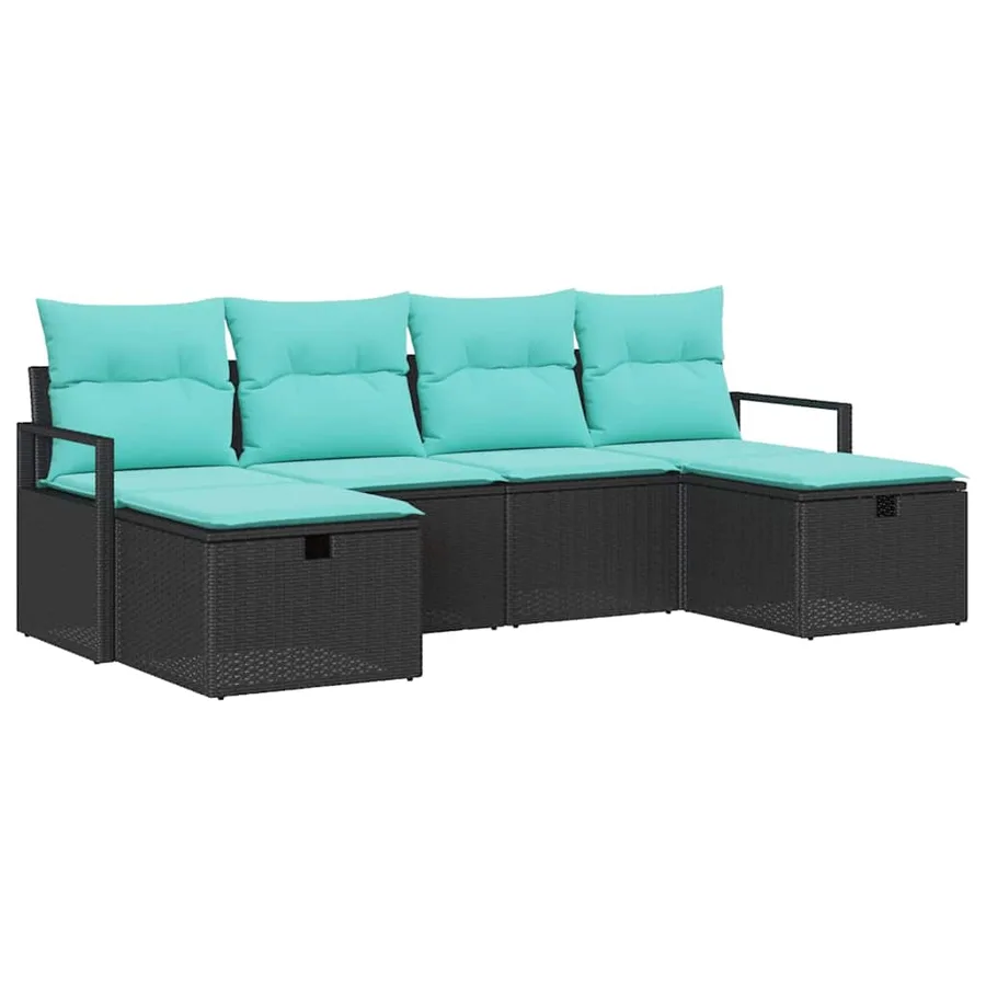 Ensemble de Canapés 6 pcs Noir et turquoise polyrotin - 2