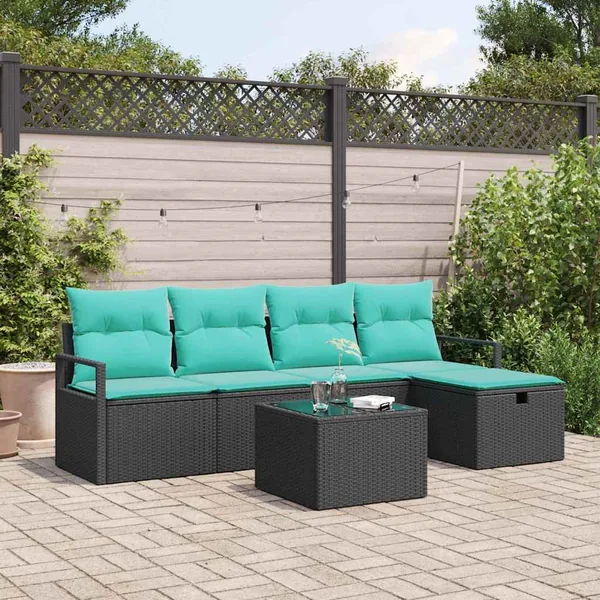 Ensemble de Canapés 6 pcs Noir et turquoise polyrotin