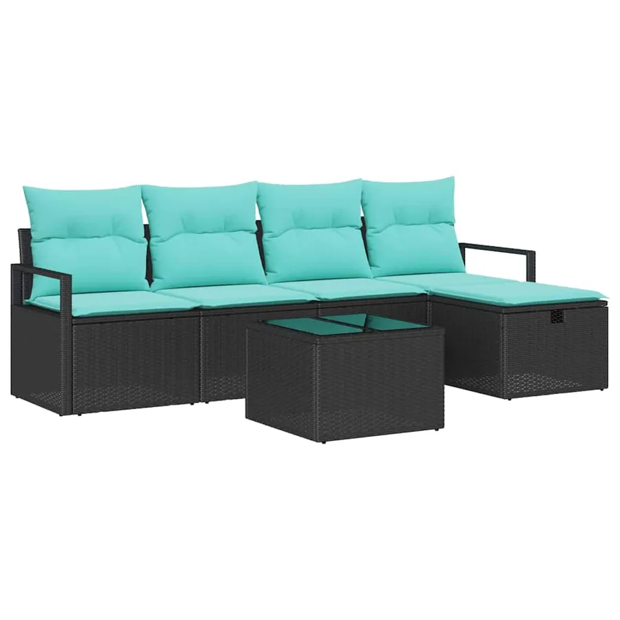 Ensemble de Canapés 6 pcs Noir et turquoise polyrotin - 2