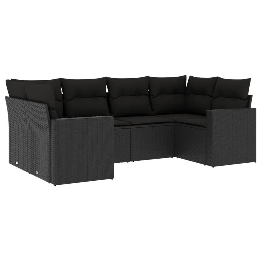 Salon de jardin 6 pcs avec coussins noir résine tressée - 2