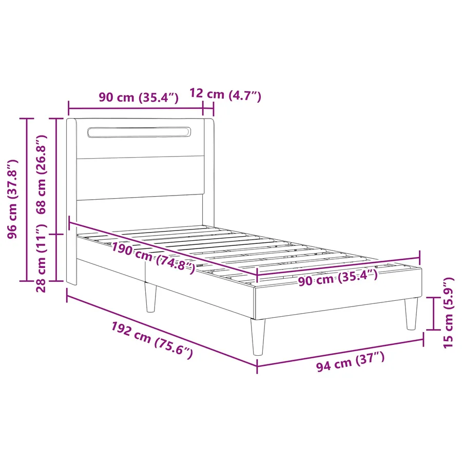 Cadre de lit avec bandes LED Blanc 90 x 190 cm Simili cuir - 13
