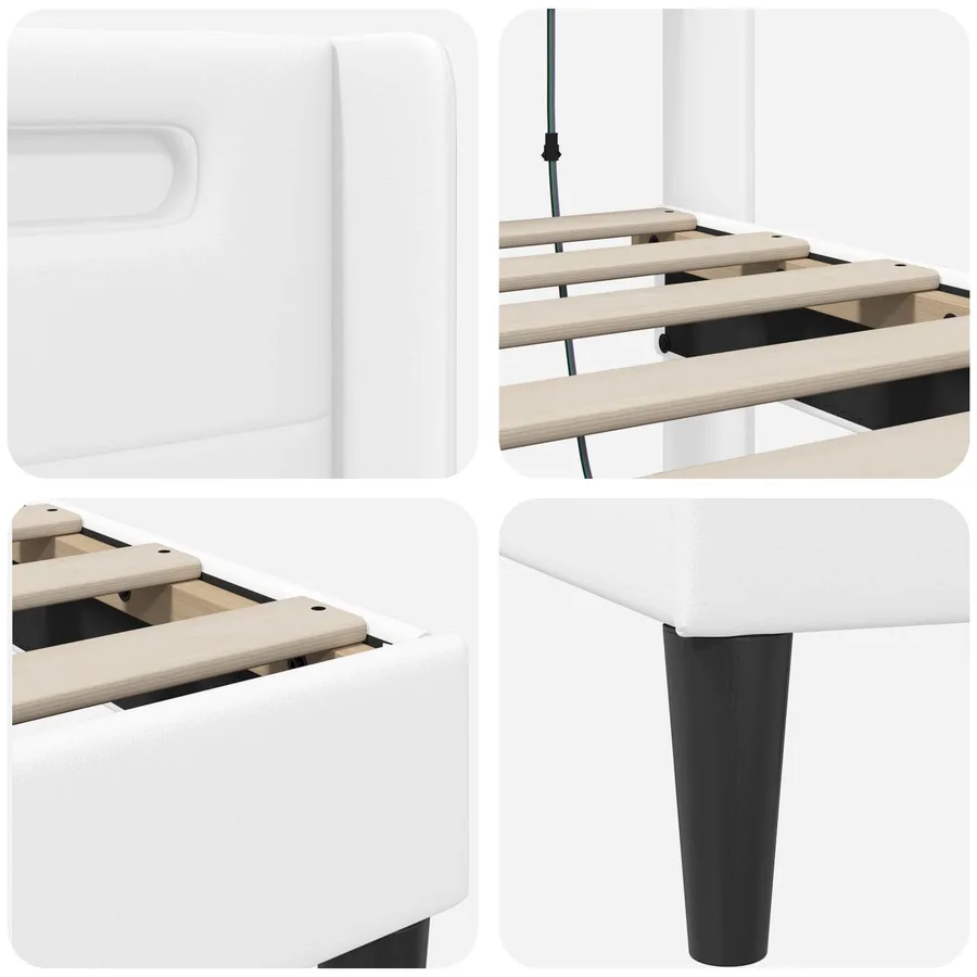 Cadre de lit avec bandes LED Blanc 90 x 190 cm Simili cuir - 9