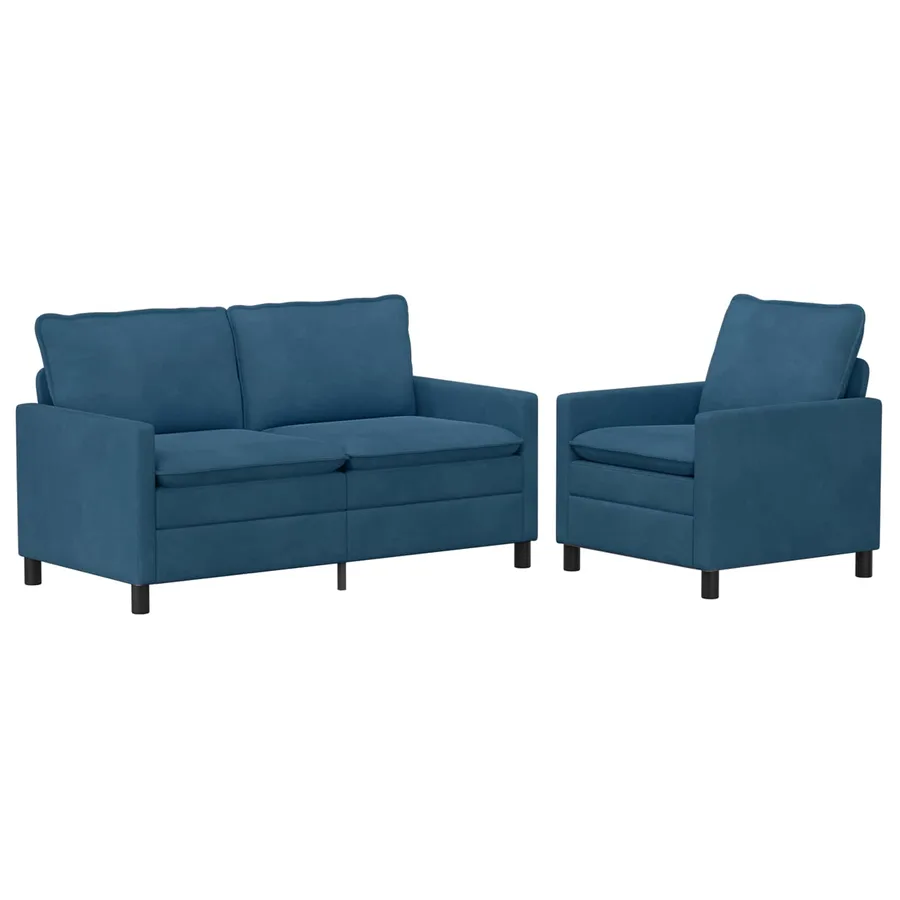 Ensemble de Canapés 2 pcs Bleu Velours - 2