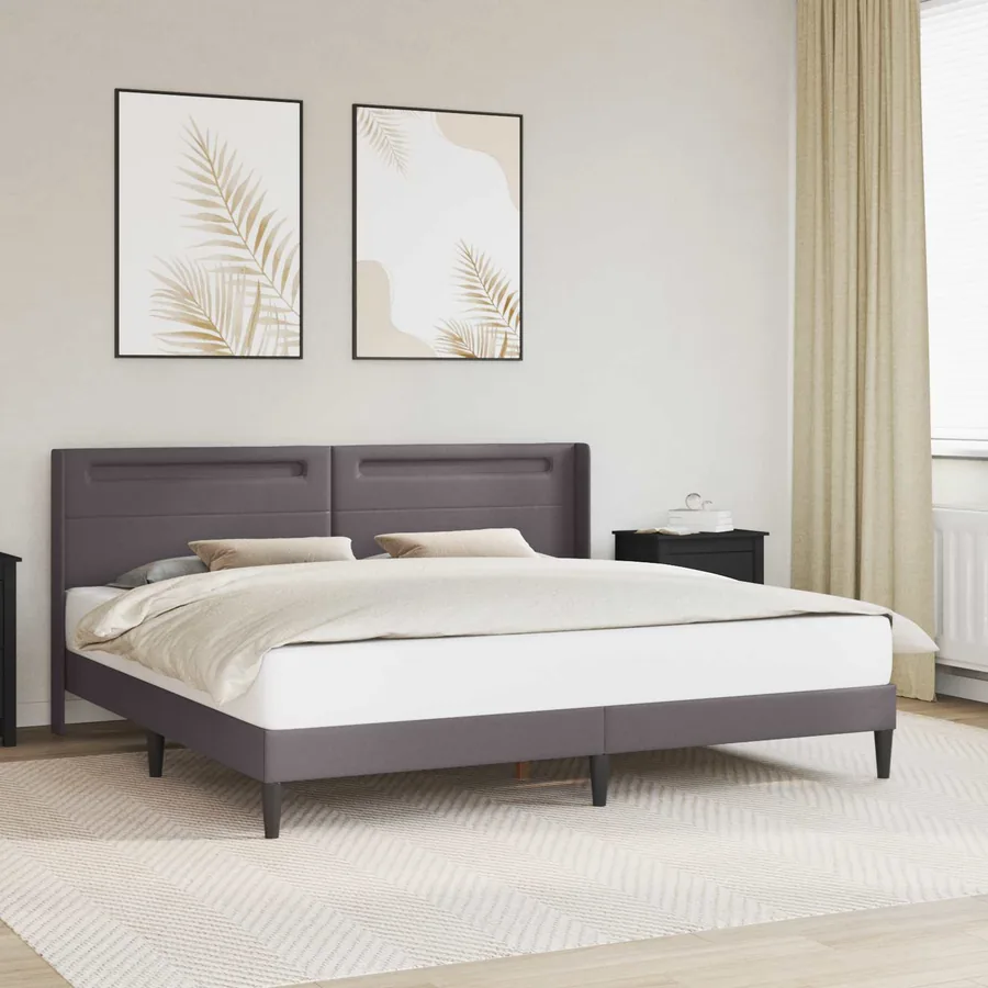 Cadre de lit avec bandes LED Gris 200 x200 cm Simili cuir