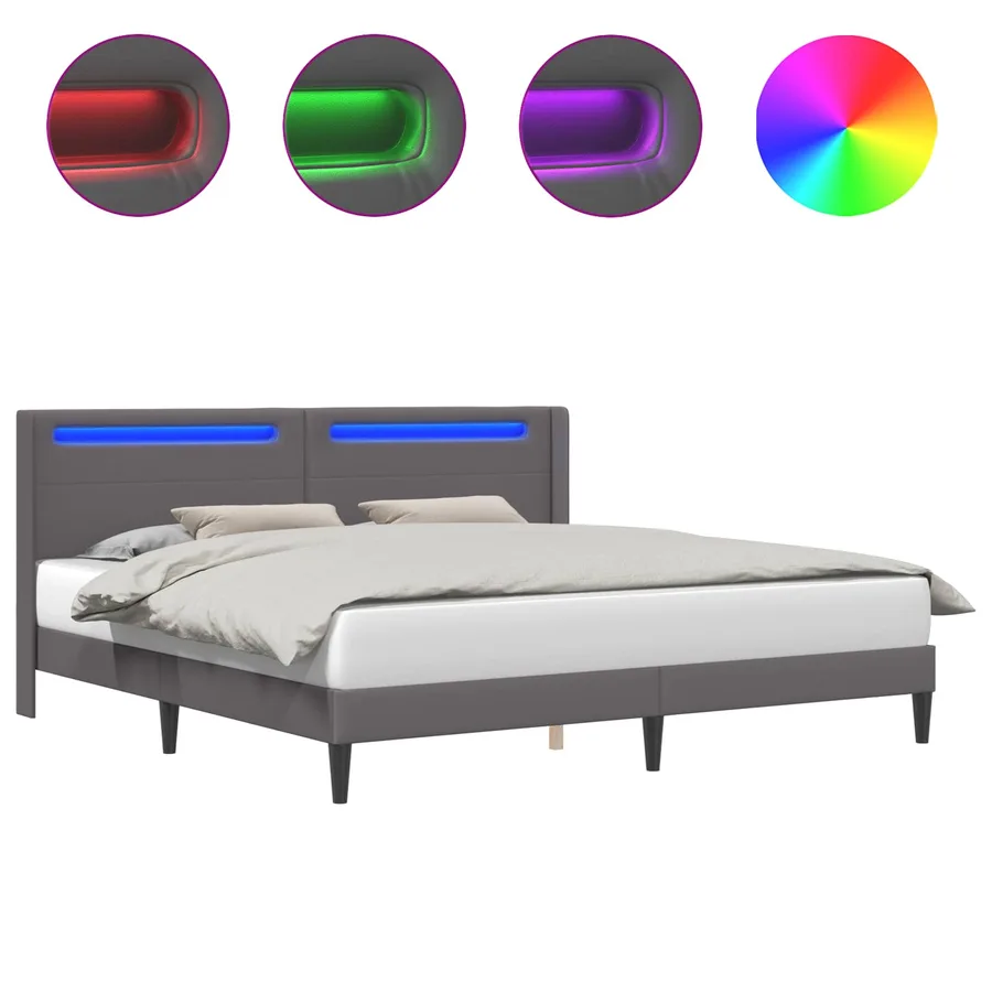 Cadre de lit avec bandes LED Gris 200 x200 cm Simili cuir - 2