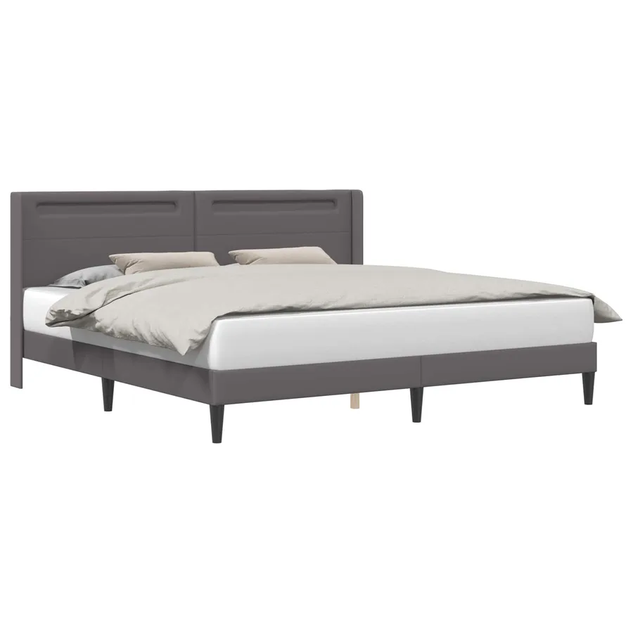 Cadre de lit avec bandes LED Gris 200 x200 cm Simili cuir - 3