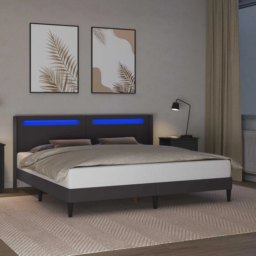 Cadre de lit avec bandes LED Gris 200 x200 cm Simili cuir - 4