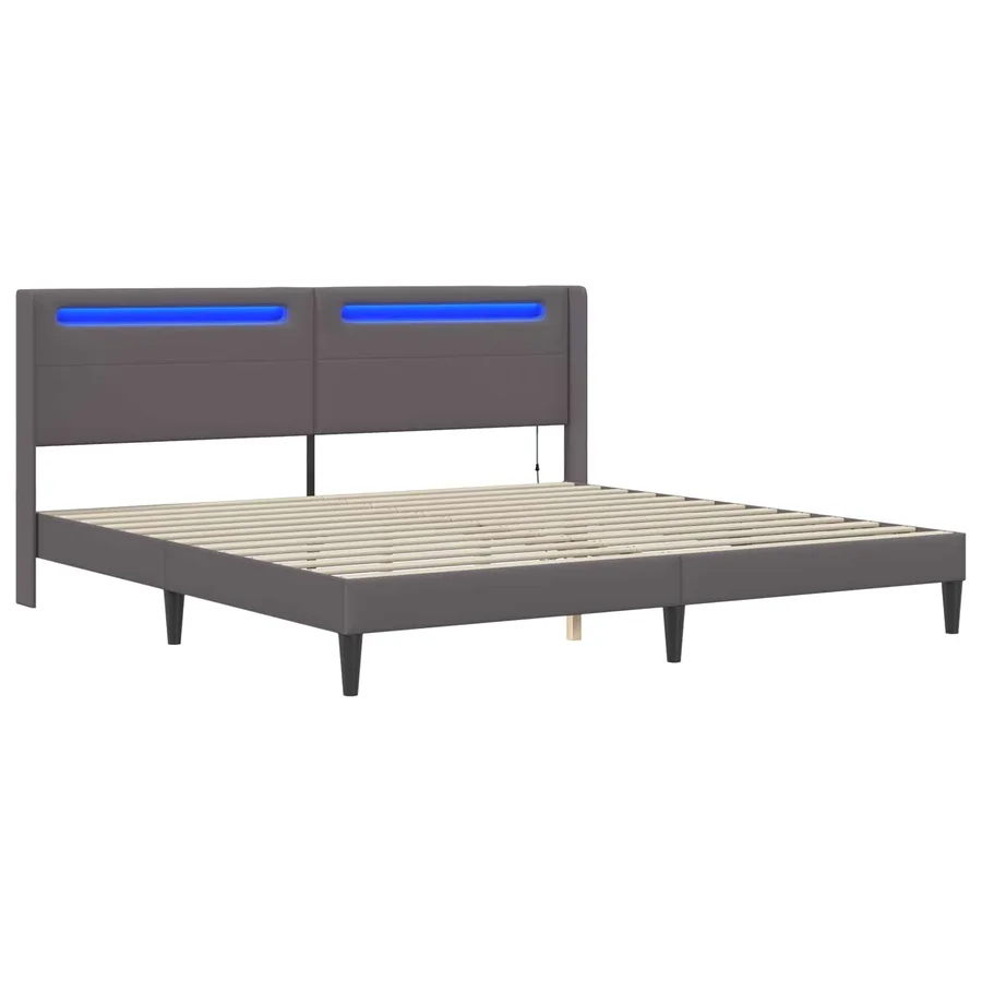 Cadre de lit avec bandes LED Gris 200 x200 cm Simili cuir - 5